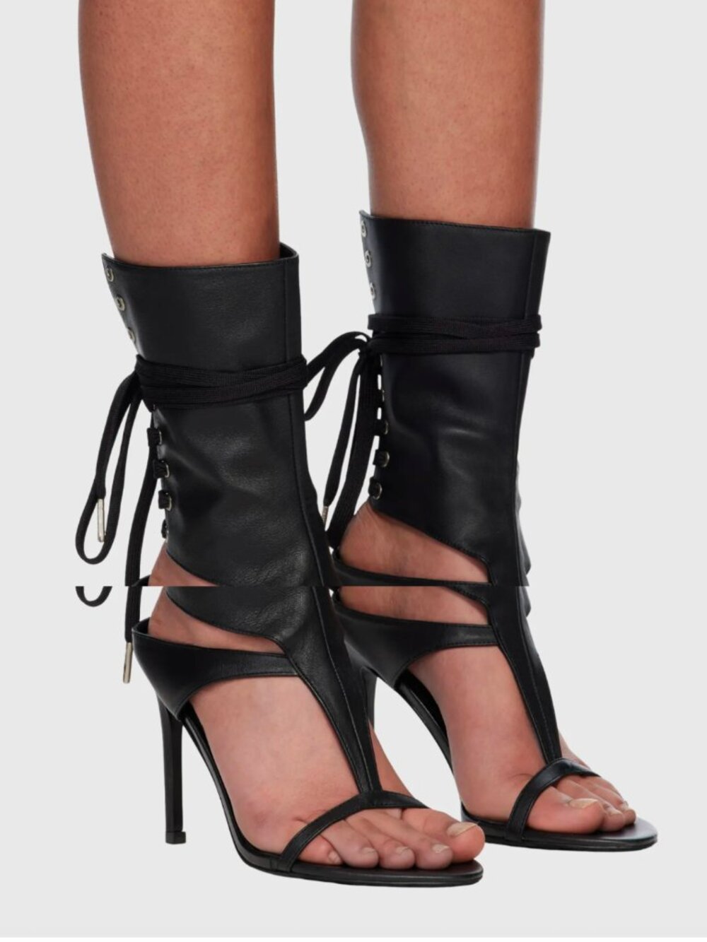 Sienna Rossi Sesen Lace Up Cutout Thong Sandals Black – NEW IN BOX
